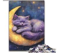 1000 Piece Jigsaw Puzzles for Teenagers Gifts Cat on The Moon,Challenging Game And Family Play with Matching Poster And Trivia Sheet 38x26cm