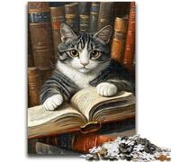 1000 Piece Jigsaw Puzzles for Teenagers Gifts Cat Reading A Book Learning Educational Toys Family Games Gifts for Friends And Family 50x75cm