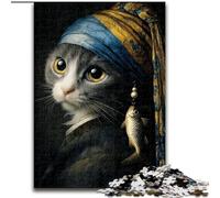 1000 Piece Jigsaw Puzzles for Teenagers Gifts Cat with A Pearl Earring, Analysis And Logic with Fully Interlocking Randomly Shaped Pieces for And Age 14 Years Up (Size 26x38cm)
