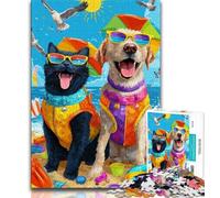 1000 Piece Jigsaw Puzzles for Teenagers Gifts Cats And Dogs on The Beach Puzzles,Educational Stress Relief Toy Great Gifts And Toys 26x38cm