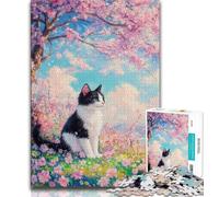 1000 Piece Jigsaw Puzzles for Teenagers Gifts Cherry Blossom Tree Cat,learning Educational for Is Ideal As A Gift for The Whole Family (75x50cm)