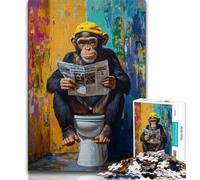 1000 Piece Jigsaw Puzzles for Teenagers Gifts Chimpanzee on The Toilet,Stress Reliever Difficult Challenge with Matching Poster And Trivia Sheet (38x26cm)