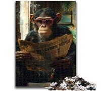 1000 Piece Jigsaw Puzzles for Teenagers Gifts Chimpanzee Reading A Newspaper Stress Reliever Difficult Challenge Enhance Love between Couples 50x75cm
