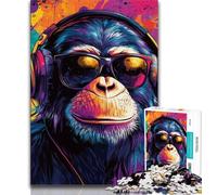 1000 Piece Jigsaw Puzzles for Teenagers Gifts Chimpanzee Wearing Headphones Puzzles,Decompressing Intellectual Educational Toy Perfect Decoration 26x38cm