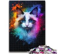 1000 Piece Jigsaw Puzzles for Teenagers Gifts Colorful Ragdoll Cat Stress Reliever Difficult Challenge Enhance Love between Couples 50x75cm
