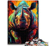 1000 Piece Jigsaw Puzzles for Teenagers Gifts Colourful Rhino Animals Teenager Puzzles,Educational Games Wall Decoration Unique Birthday And Xmas Gifts (75x50cm)