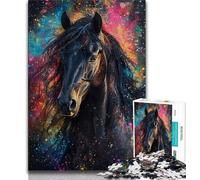 1000 Piece Jigsaw Puzzles for Teenagers Gifts Cosmic Black Horse Puzzles,Decompressing Intellectual Educational Toy Perfect Decoration 75x50cm