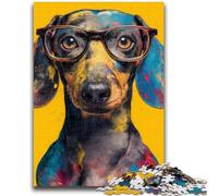 1000 Piece Jigsaw Puzzles for Teenagers Gifts Dachshund Wearing Glasses 1000 Pieces for Teenagers,Toys Educational Games Stress Relieving Unique Birthday And Gifts (26x38cm)