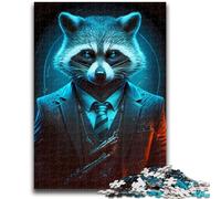 1000 Piece Jigsaw Puzzles for Teenagers Gifts Director Raccoon in Suit Toys Educational Games Stress Relieving Suitable for Desktop Decoration 50x75cm