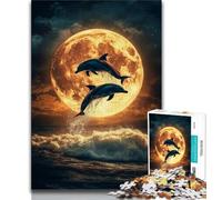 1000 Piece Jigsaw Puzzles for Teenagers Gifts Dolphins Under The Moon Puzzles,Interesting Stress Reduction Parent-child Interaction (size 75x50cm)