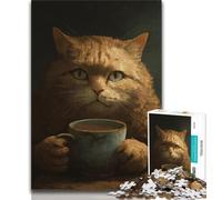 1000 Piece Jigsaw Puzzles for Teenagers Gifts Drinking Coffee Cat Teenager Jigsaw,Relax Games Is Ideal As A Gift for The Whole Family (size 38x26cm)