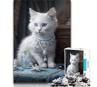 1000 Piece Jigsaw Puzzles for Teenagers Gifts Fluffy White Kitten 1000 Pieces for Teenagers,Stress Reliever Difficult Challenge Home Decoration Toys (size 75x50cm)