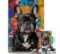 1000 Piece Jigsaw Puzzles for Teenagers Gifts French Bulldog Oil Painting,Help The Brain Exercise Addictive Toys to Cultivate Patience Wall Decoration (38x26cm)