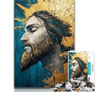 1000 Piece Jigsaw Puzzles for Teenagers Gifts Golden Fantasy Jesus,Stress Reliever Difficult Challenge with Matching Poster And Trivia Sheet 50x75cm