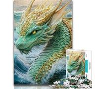 1000 Piece Jigsaw Puzzles for Teenagers Gifts Green Flying Dragon 1000 Piece Puzzle,Staycation Kill Time with Fully Interlocking Randomly Shaped Pieces 75x50cm