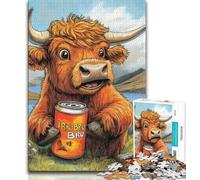 1000 Piece Jigsaw Puzzles for Teenagers Gifts Highland Cow Drinking A Drink,Toys Educational Games Stress Relieving Enhance Love between Couples 75x50cm