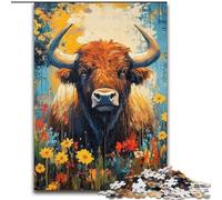1000 Piece Jigsaw Puzzles for Teenagers Gifts Highland Cow Oil Painting, Decompressing Intellectual Educational Toy Is Ideal As Gifts for The Whole Family (Size 50x75cm)
