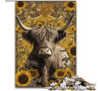 1000 Piece Jigsaw Puzzles for Teenagers Gifts Highland Cows And Sunflowers,Stress Reliever Staycation Kill Time Parent-child Interaction 50x75cm