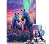 1000 Piece Jigsaw Puzzles for Teenagers Gifts Horses Under The Aurora,learning Educational for Is Ideal As A Gift for The Whole Family (38x26cm)