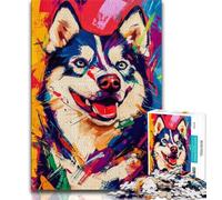1000 Piece Jigsaw Puzzles for Teenagers Gifts Husky Dog,Stress Reliever Difficult Challenge with Matching Poster And Trivia Sheet (38x26cm)