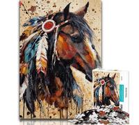 1000 Piece Jigsaw Puzzles for Teenagers Gifts Indian Horse Puzzles,Interesting Stress Reduction Parent-child Interaction (size 38x26cm)