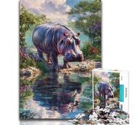 1000 Piece Jigsaw Puzzles for Teenagers Gifts Jungle Hippo 1000 Piece Puzzle,Quiz Game Wall Decoration Unique Birthday And Xmas Gifts (size 38x26cm)