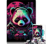 1000 Piece Jigsaw Puzzles for Teenagers Gifts Neon Panda Teenager Puzzles,Educational Games Wall Decoration Unique Birthday And Xmas Gifts 75x50cm