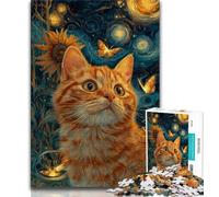 1000 Piece Jigsaw Puzzles for Teenagers Gifts Night Sky Style Orange Cat,Stress Reliever Staycation Kill Time Wishlist with Santa Claus (75x50cm)