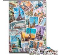 1000 Piece Jigsaw Puzzles for Teenagers Gifts Paris Stamp Collage, Train Your Brain And Hands Unique Birthday And Gifts for Age 14+ (Size 26x38cm)