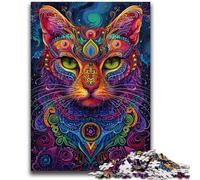 1000 Piece Jigsaw Puzzles for Teenagers Gifts Psychedelic Cat Learning Educational Toys Fun at Home Activities, Birthday Present,Travel Gifts 50x75cm