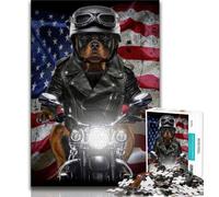 1000 Piece Jigsaw Puzzles for Teenagers Gifts Rottweiler on Motorcycle Teenager Puzzles,Educational Games Home Decoration Suitable for Desktop Decoration 38x26cm