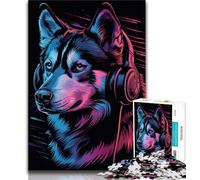 1000 Piece Jigsaw Puzzles for Teenagers Gifts Siberian Husky with Headphones Puzzles,Interesting Stress Reduction Parent-child Interaction (size 75x50cm)