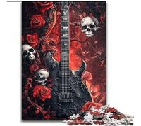 1000 Piece Jigsaw Puzzles for Teenagers Gifts Skull Rose Guitar, Challenging Game And Family Play with Fully Interlocking Randomly Shaped Pieces (Size 50x75cm)