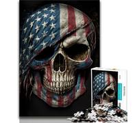 1000 Piece Jigsaw Puzzles for Teenagers Gifts Skull with American Flag 1000 Pieces for Teenagers,Stress Reliever Difficult Challenge Home Decoration Toys (size 75x50cm)