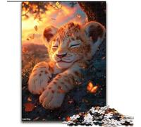 1000 Piece Jigsaw Puzzles for Teenagers Gifts Sleeping Lion Cub Help The Brain Exercise Addictive Toys to Cultivate Patience Wall Decoration 26x38cm
