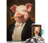 1000 Piece Jigsaw Puzzles for Teenagers Gifts Smoking Pig 1000 Piece Puzzle,Quiz Game Wall Decoration Unique Birthday And Xmas Gifts (size 75x50cm)