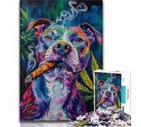1000 Piece Jigsaw Puzzles for Teenagers Gifts Staffordshire Bull Terrier Smoking, Toy Intellectual Game,Artists Collection, Fine Art for Age 14 Years Up 38x26cm