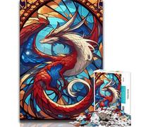 1000 Piece Jigsaw Puzzles for Teenagers Gifts Stained Glass Dragon,Stress Reliever Difficult Challenge Is Ideal As Gifts for The Whole Family 38x26cm