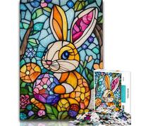 1000 Piece Jigsaw Puzzles for Teenagers Gifts Stained Glass Easter Bunny,Stress Reliever Difficult Challenge with Matching Poster And Trivia Sheet (75x50cm)
