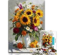 1000 Piece Jigsaw Puzzles for Teenagers Gifts Sunflowers in A Vase,Stress Reliever Difficult Challenge with Matching Poster And Trivia Sheet (38x26cm)