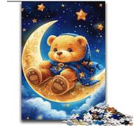 1000 Piece Jigsaw Puzzles for Teenagers Gifts Teddy Bear Sitting on The Moon,Challenging Difficult with Fully Interlocking Randomly Shaped Pieces 38X52CM