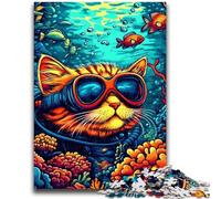 1000 Piece Jigsaw Puzzles for Teenagers Gifts Undersea Diver Cat for Educational Game Challenge Toy Artists Collection, Fine Art 50x75cm
