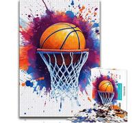 1000 Piece Jigsaw Puzzles for Teenagers Gifts Watercolor Basketball,Family Game Stress Reliever Difficult Challenge Suitable for Couples 38x26cm