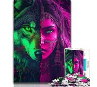 1000 Piece Jigsaw Puzzles for Teenagers Gifts Wolf Girl,Stress Reliever Difficult Challenge with Matching Poster And Trivia Sheet (75x50cm)