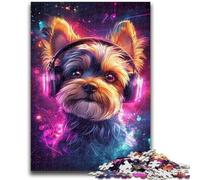 1000 Piece Jigsaw Puzzles for Teenagers Gifts Yorkshire Terrier Listening to Music Stress Reliever Difficult Challenge Suitable for Desktop Decoration 26x38cm