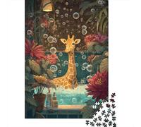 1000 Piece Jigsaw Puzzles for Teenagers Giraffe Bathing in Tropical Garden Adult Puzzles Relaxing Games Enhance Memory Help The Brain Exercise 70x50cm/1000pcs