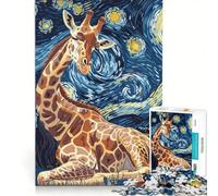 1000 Piece Jigsaw Puzzles for Teenagers Giraffe in Starry Night Style, Hands-on Game, Difficult Challenge, Unique Birthday And Gifts 50x75cm