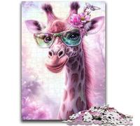 1000 Piece Jigsaw Puzzles for Teenagers Giraffe Wearing Glasses 1000 Pieces for Teenagers,Secret Santa Gifts for Age 14 Years Up (26x38cm)