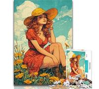 1000 Piece Jigsaw Puzzles for Teenagers Girl in Wildflowers Summer,Challenging Game And Family Play with Fully Interlocking Randomly Shaped Pieces 38x26cm