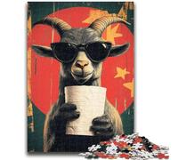 1000 Piece Jigsaw Puzzles for Teenagers Goat Playing with Toilet Paper 1000 Piece Jigsaw,Birthday Present, Gifts, Wall Art for Age 14 Years Up (26x38cm)